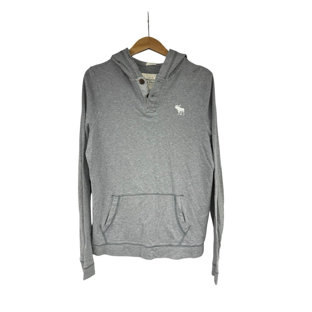 Abercrombie And Fitch Gray Muscle Fit Y2K Style Pullover Hoodie Shirt Men's L